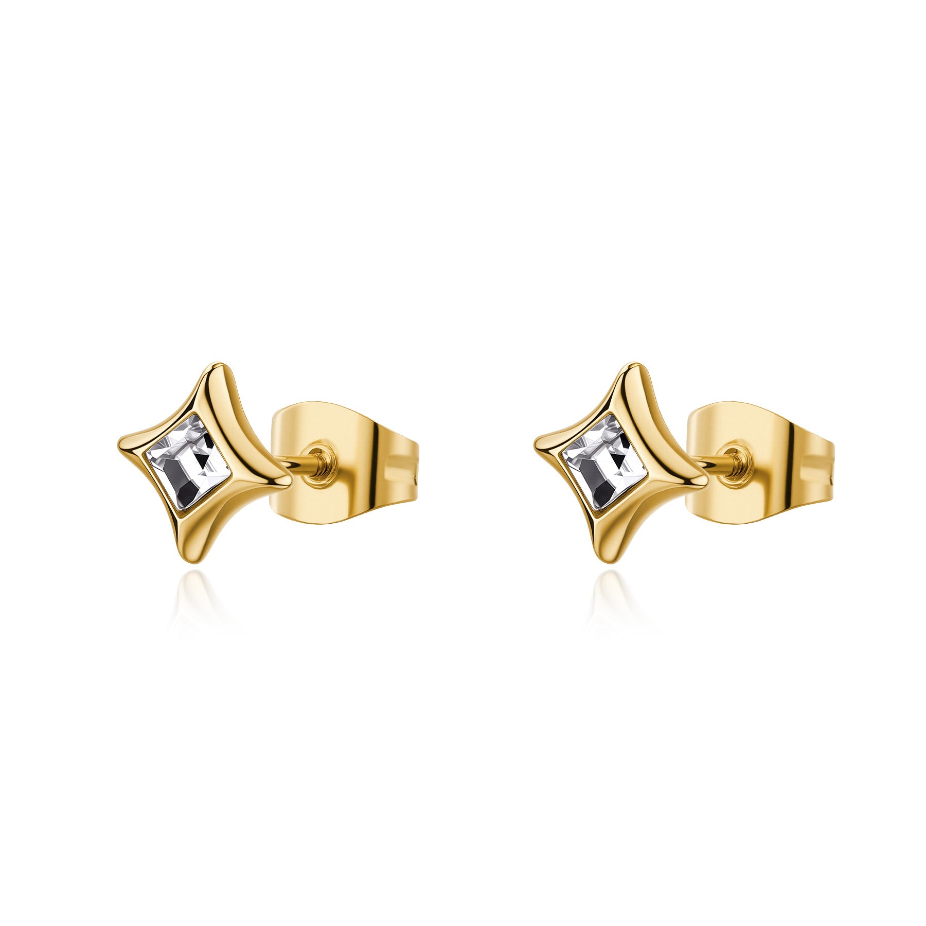 Orecchini al lobo in acciaio 316L,  finitura pvd oro 14K con cristalli. _1